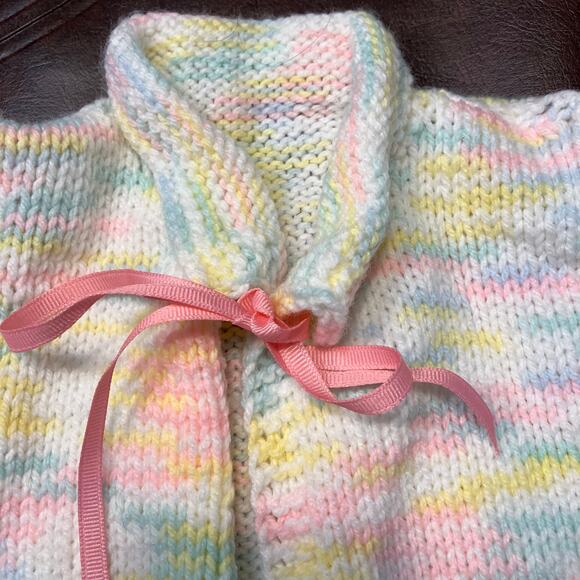Handmade Baby Girl Knit Cardigan Sweater Ribbon Tie 12 Month Vintage - Picture 6 of 13